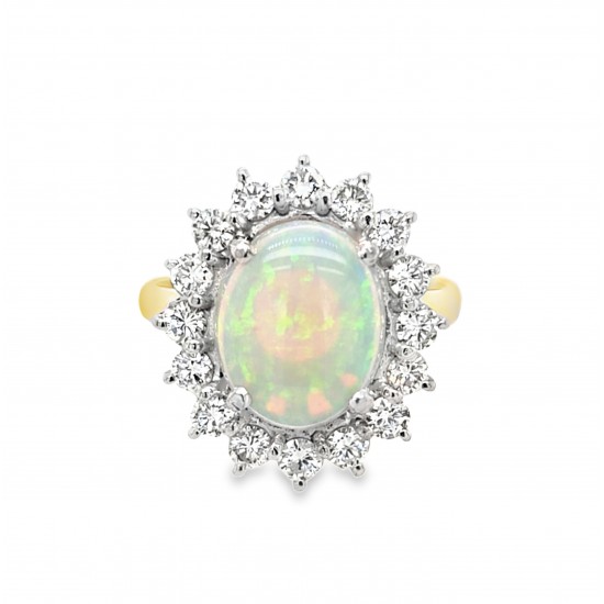 Pre Owned 18ct Opal and Diamond Cluster Ring ZX303